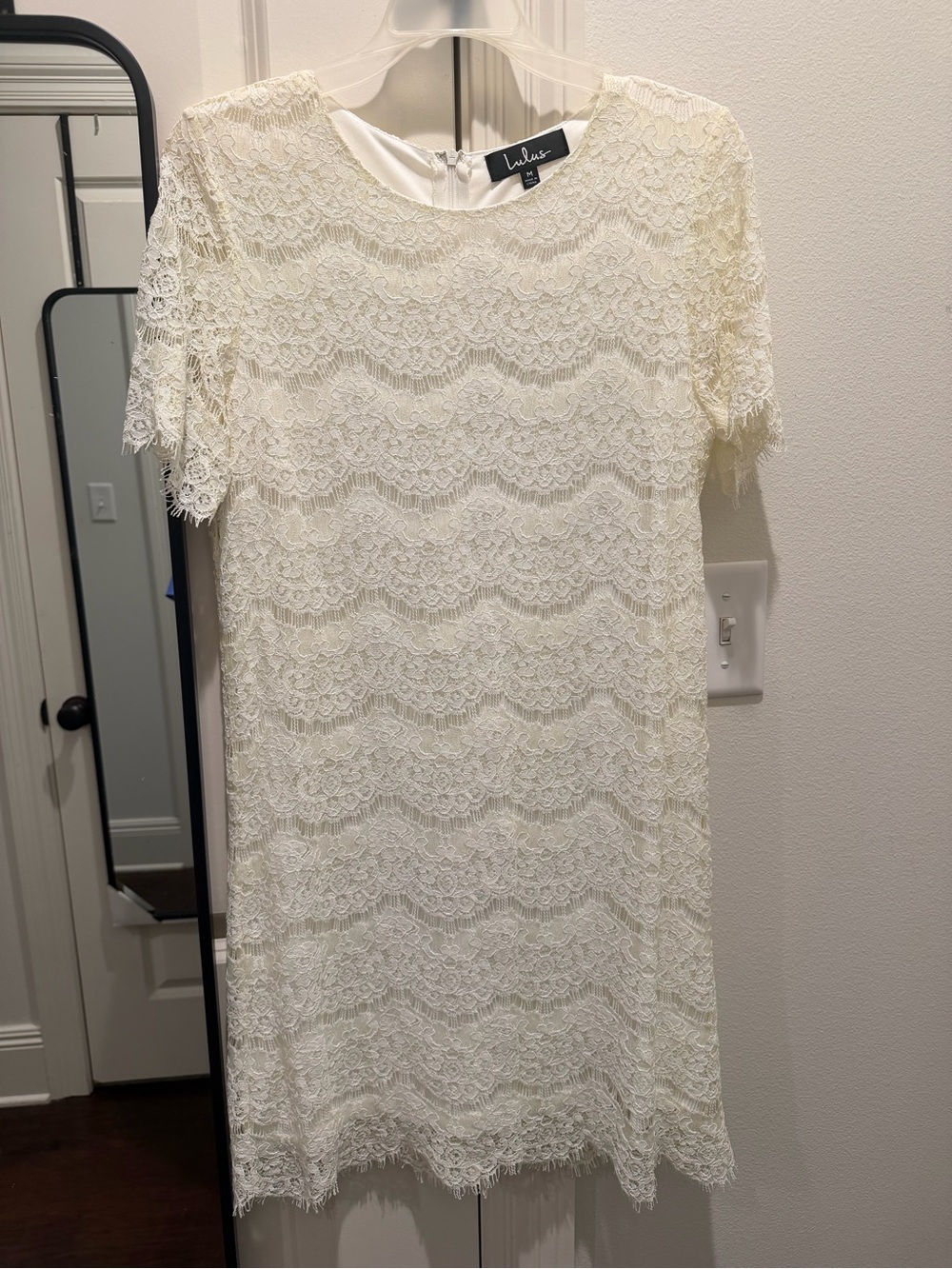 Lulu's Ivory Lace Shift Dress with Scalloped Detail